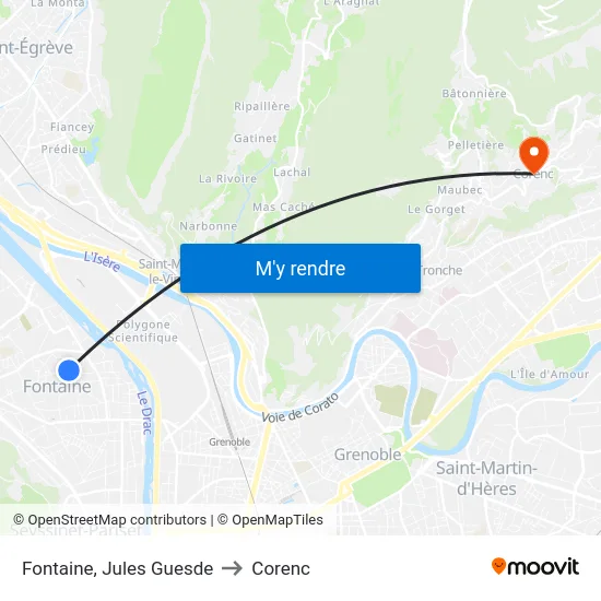 Fontaine, Jules Guesde to Corenc map
