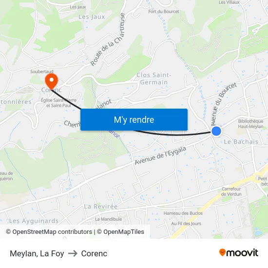 Meylan, La Foy to Corenc map