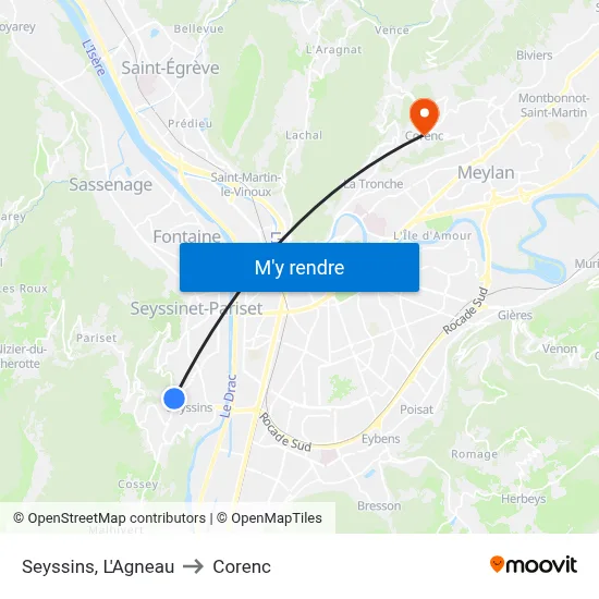 Seyssins, L'Agneau to Corenc map