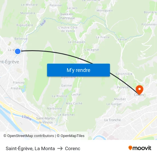 Saint-Égrève, La Monta to Corenc map