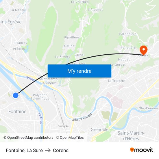 Fontaine, La Sure to Corenc map