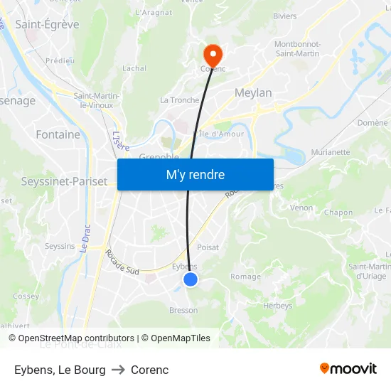Eybens, Le Bourg to Corenc map