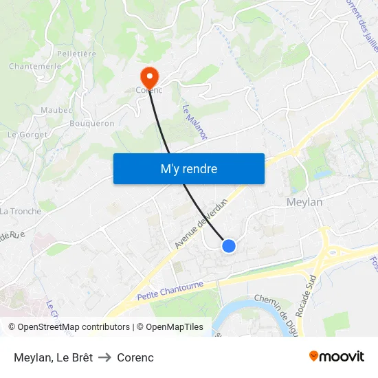 Meylan, Le Brêt to Corenc map