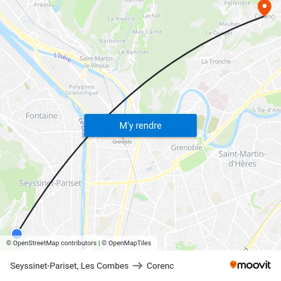 Seyssinet-Pariset, Les Combes to Corenc map