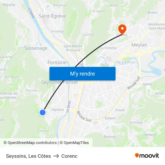 Seyssins, Les Côtes to Corenc map
