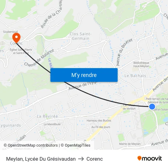 Meylan, Lycée Du Grésivaudan to Corenc map