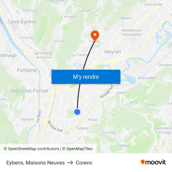 Eybens, Maisons Neuves to Corenc map
