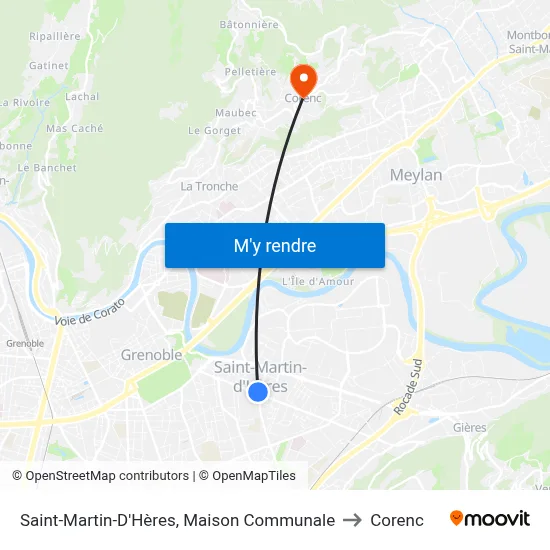 Saint-Martin-D'Hères, Maison Communale to Corenc map