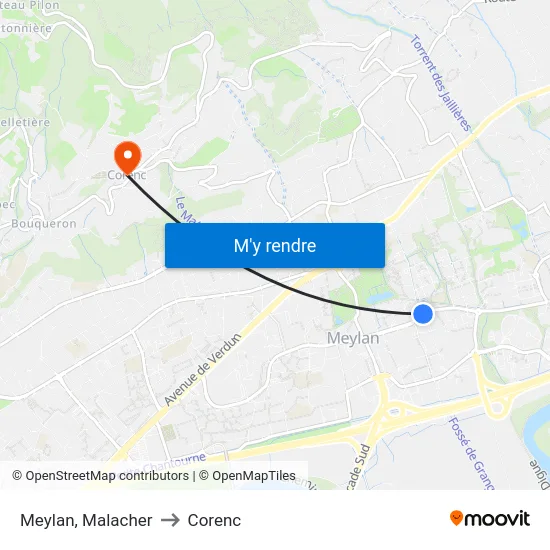 Meylan, Malacher to Corenc map