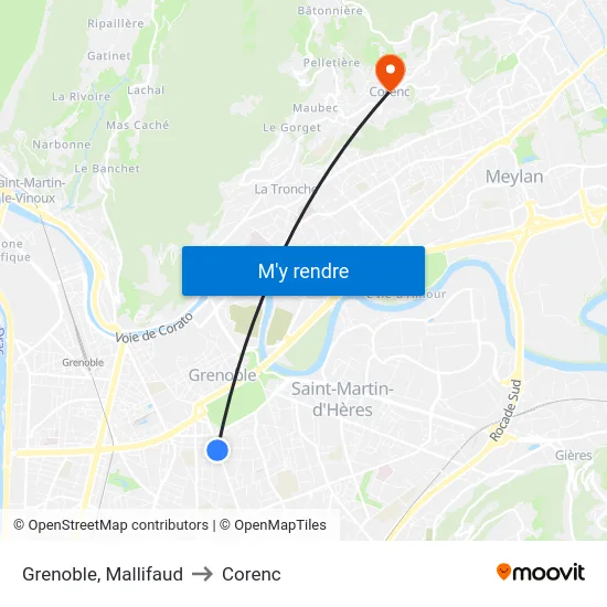 Grenoble, Mallifaud to Corenc map