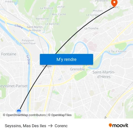 Seyssins, Mas Des Iles to Corenc map