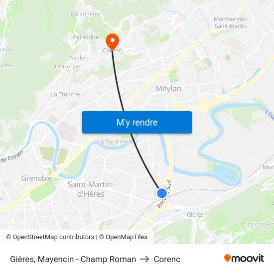 Gières, Mayencin - Champ Roman to Corenc map
