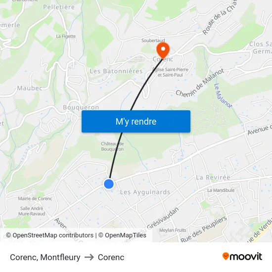 Corenc, Montfleury to Corenc map