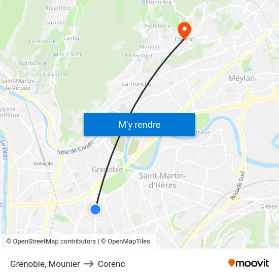 Grenoble, Mounier to Corenc map