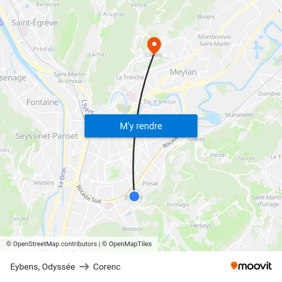 Eybens, Odyssée to Corenc map