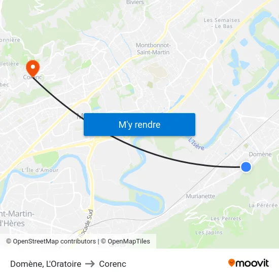 Domène, L'Oratoire to Corenc map
