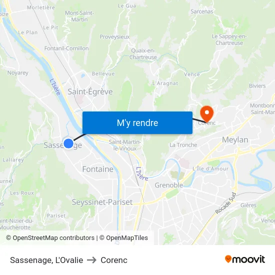 Sassenage, L'Ovalie to Corenc map