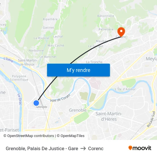 Grenoble, Palais De Justice - Gare to Corenc map
