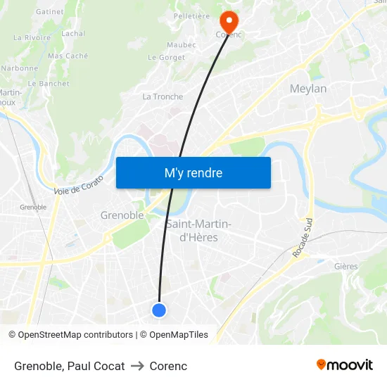 Grenoble, Paul Cocat to Corenc map