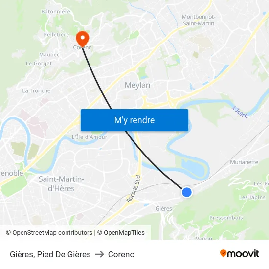 Gières, Pied De Gières to Corenc map