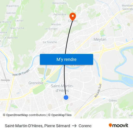Saint-Martin-D'Hères, Pierre Sémard to Corenc map
