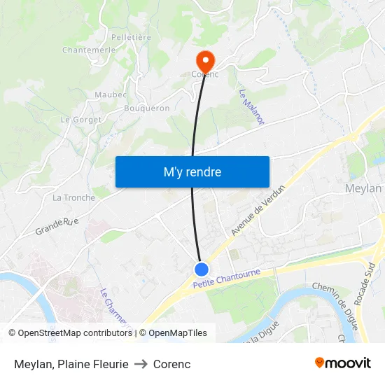 Meylan, Plaine Fleurie to Corenc map