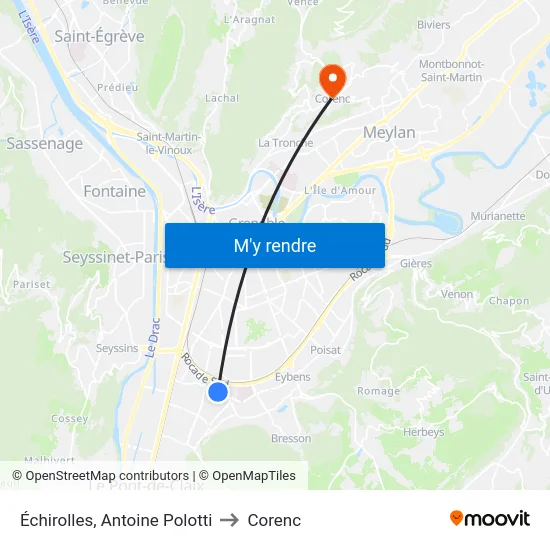 Échirolles, Antoine Polotti to Corenc map