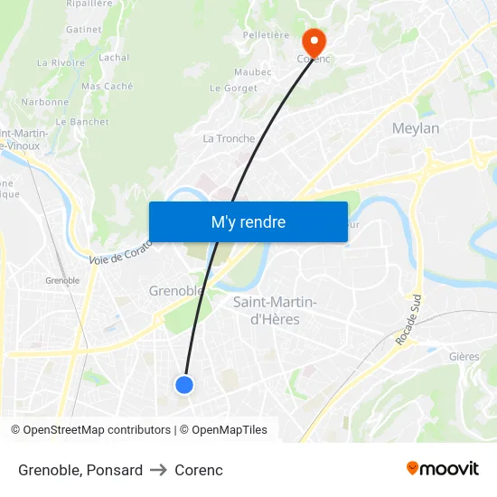 Grenoble, Ponsard to Corenc map