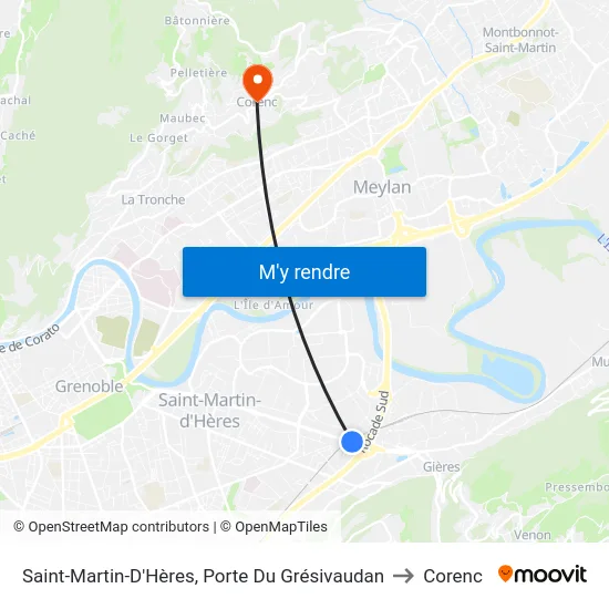 Saint-Martin-D'Hères, Porte Du Grésivaudan to Corenc map