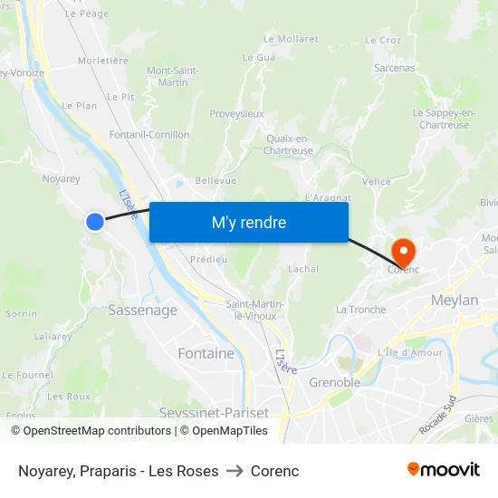 Noyarey, Praparis - Les Roses to Corenc map