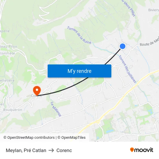 Meylan, Pré Catlan to Corenc map