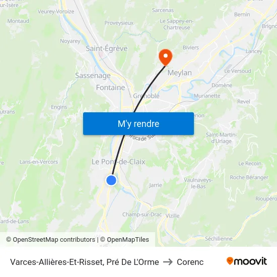 Varces-Allières-Et-Risset, Pré De L'Orme to Corenc map