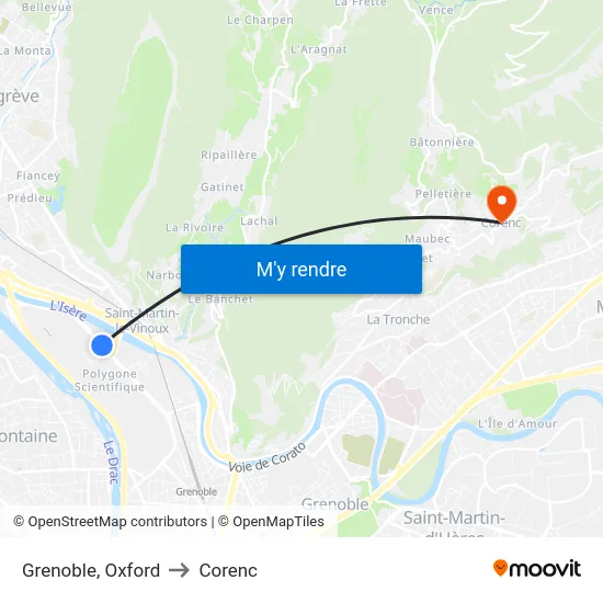 Grenoble, Oxford to Corenc map
