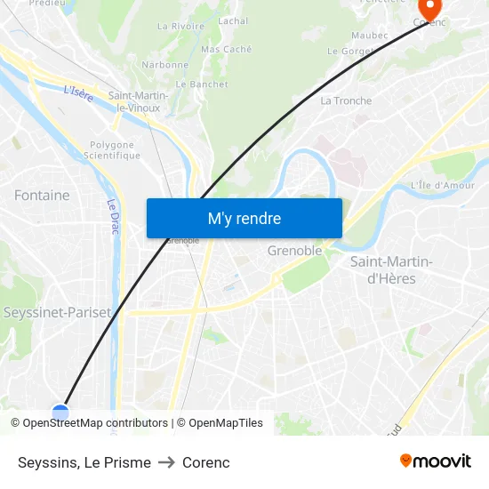 Seyssins, Le Prisme to Corenc map