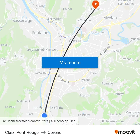 Claix, Pont Rouge to Corenc map