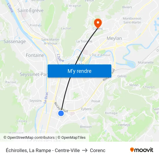 Échirolles, La Rampe - Centre-Ville to Corenc map