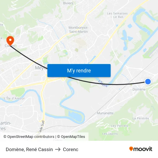 Domène, René Cassin to Corenc map