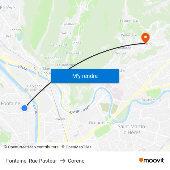 Fontaine, Rue Pasteur to Corenc map