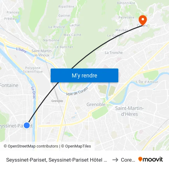 Seyssinet-Pariset, Seyssinet-Pariset Hôtel De Ville to Corenc map
