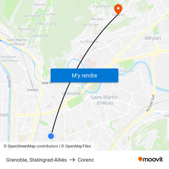 Grenoble, Stalingrad-Alliés to Corenc map