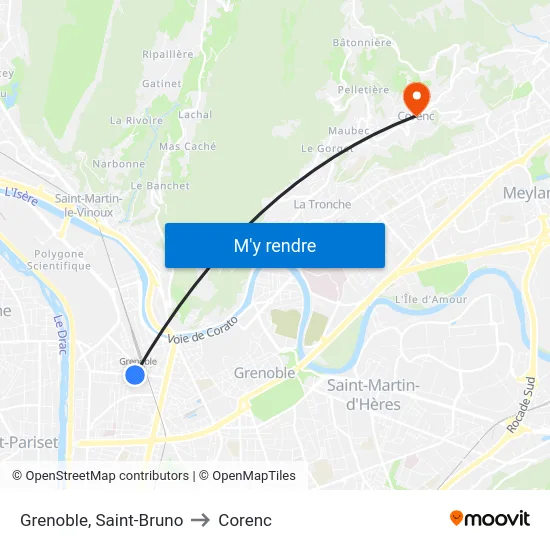 Grenoble, Saint-Bruno to Corenc map