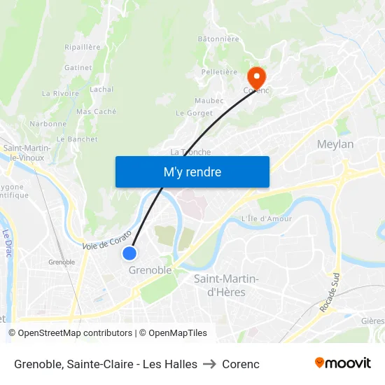 Grenoble, Sainte-Claire - Les Halles to Corenc map