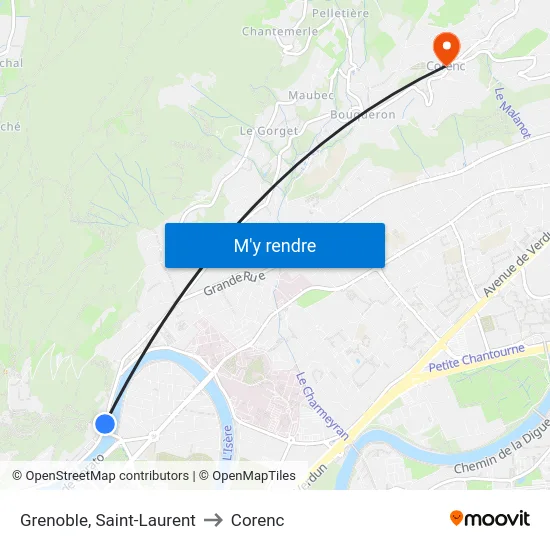 Grenoble, Saint-Laurent to Corenc map