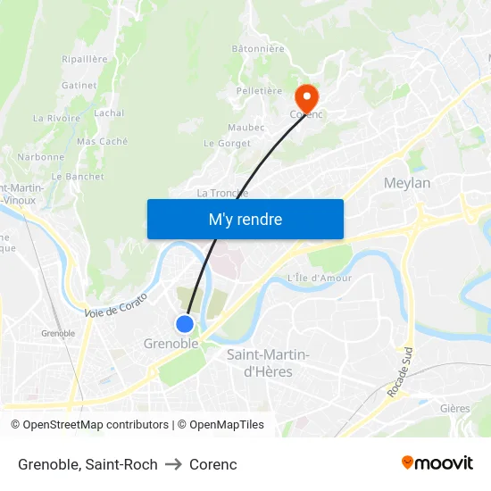 Grenoble, Saint-Roch to Corenc map