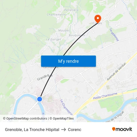 Grenoble, La Tronche Hôpital to Corenc map