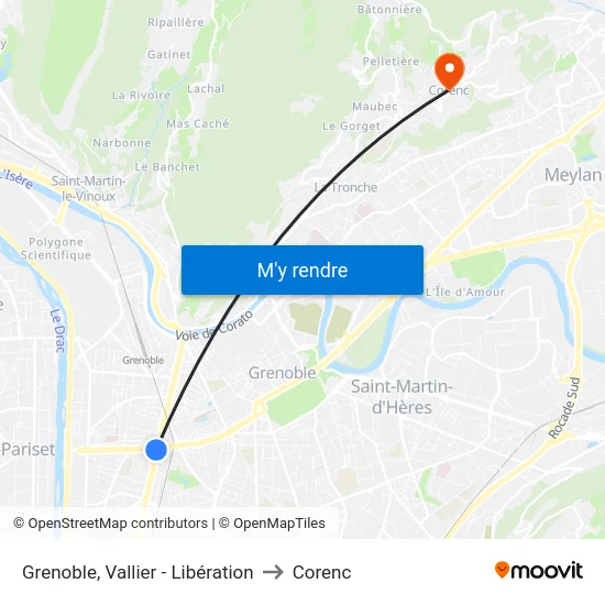 Grenoble, Vallier - Libération to Corenc map