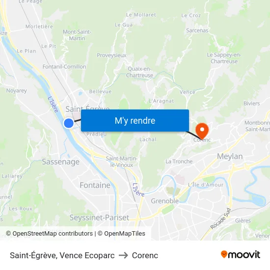 Saint-Égrève, Vence Ecoparc to Corenc map
