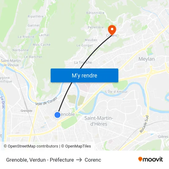 Grenoble, Verdun - Préfecture to Corenc map