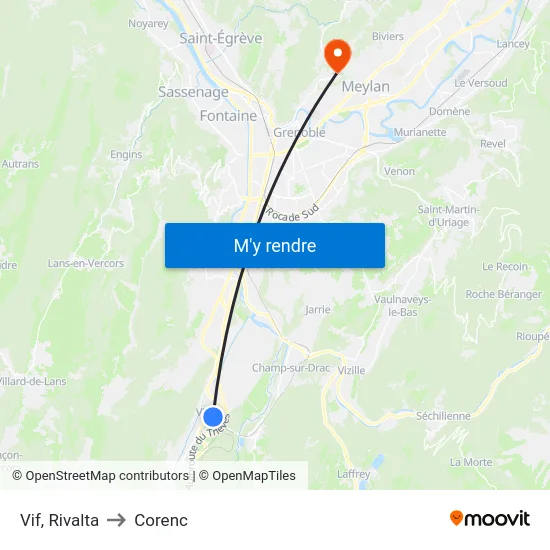 Vif, Rivalta to Corenc map