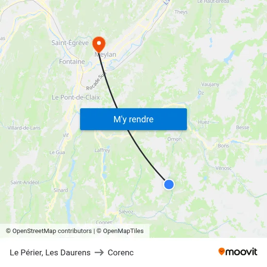 Le Périer, Les Daurens to Corenc map